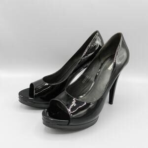 Vera Wang Selima Platform High Heels Size 9.5 Black Patent Open Toe Pump‎